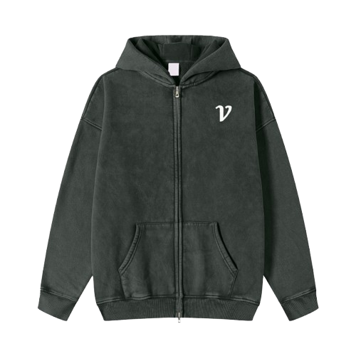 Washed Zip Fleece Hoodie Jacket