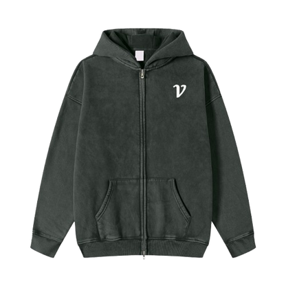 Washed Zip Fleece  Hoodie Jacket